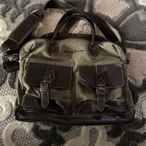 Tommy Bahama Green Canvas Brown Leather Travel. Co